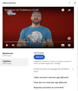 Esempio livelli abbonamenti YouTube