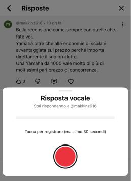 Esempio di risposta vocale nei commenti di YouTube